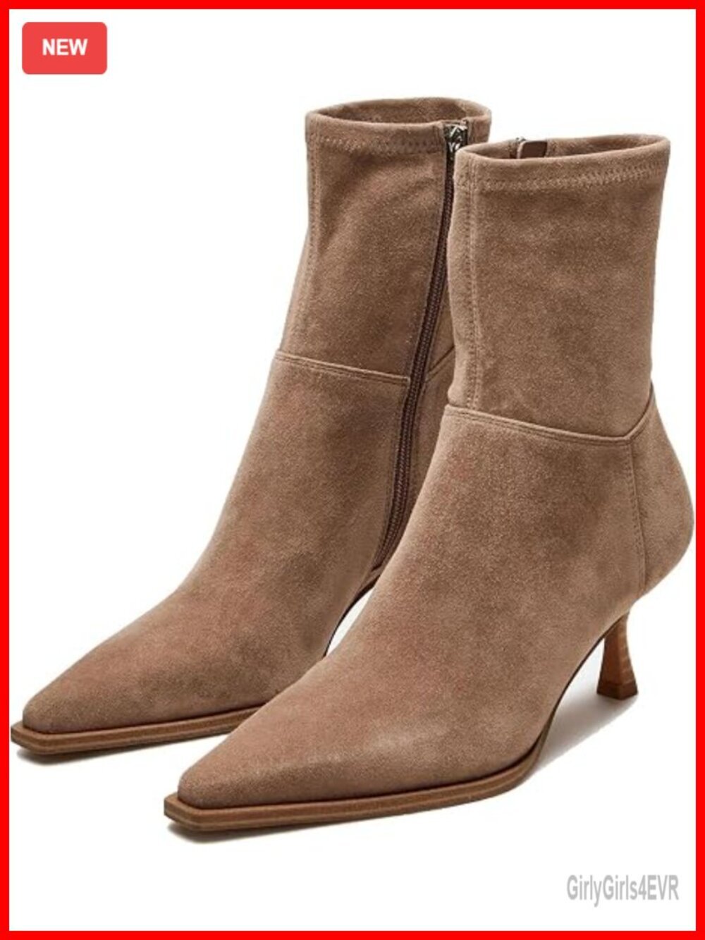 Brown Suede Pointed Toe Ankle Boots with Kitten Heel Side Zip